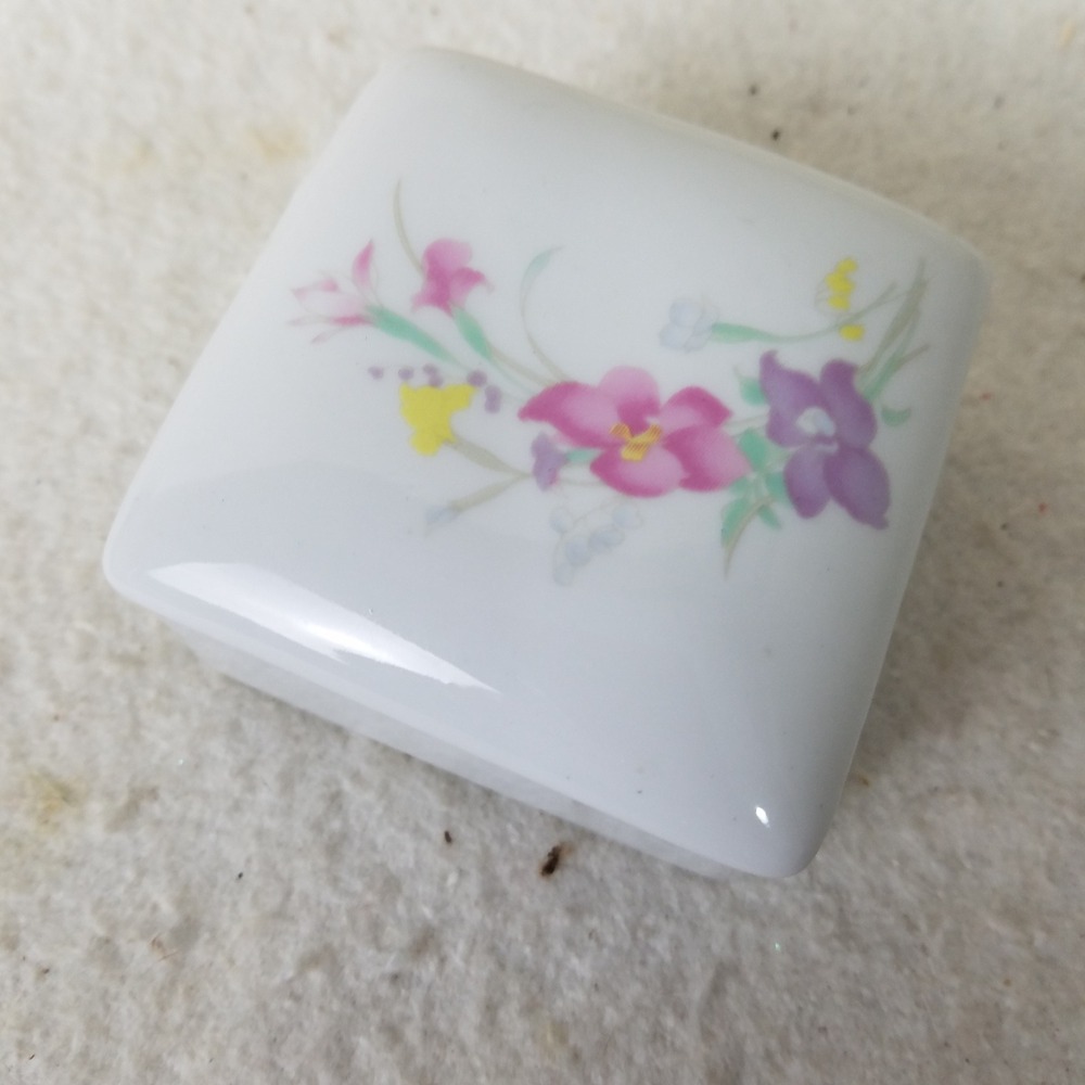 Floral Porcelain Trinket Box, Small Jewelry Box, Vintage Home Decor